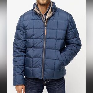 J.CREW puffer jacket insulated blue quilted fleece-lined leather-pull X- LG NWT